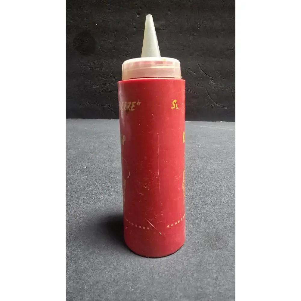 Vintage Squeeze-Pleeze Ketchup Dispenser Red Plastic Squeeze Bottle Diner Chef